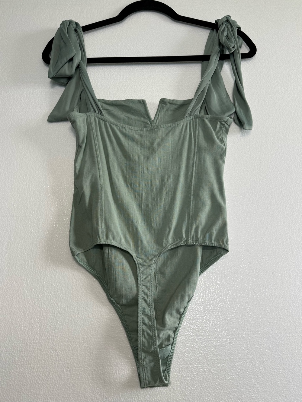 Free People Lola Bodysuit Shoulder Tie Sea Mist Green Corset Bustier NWT Size S - Picture 4 of 16